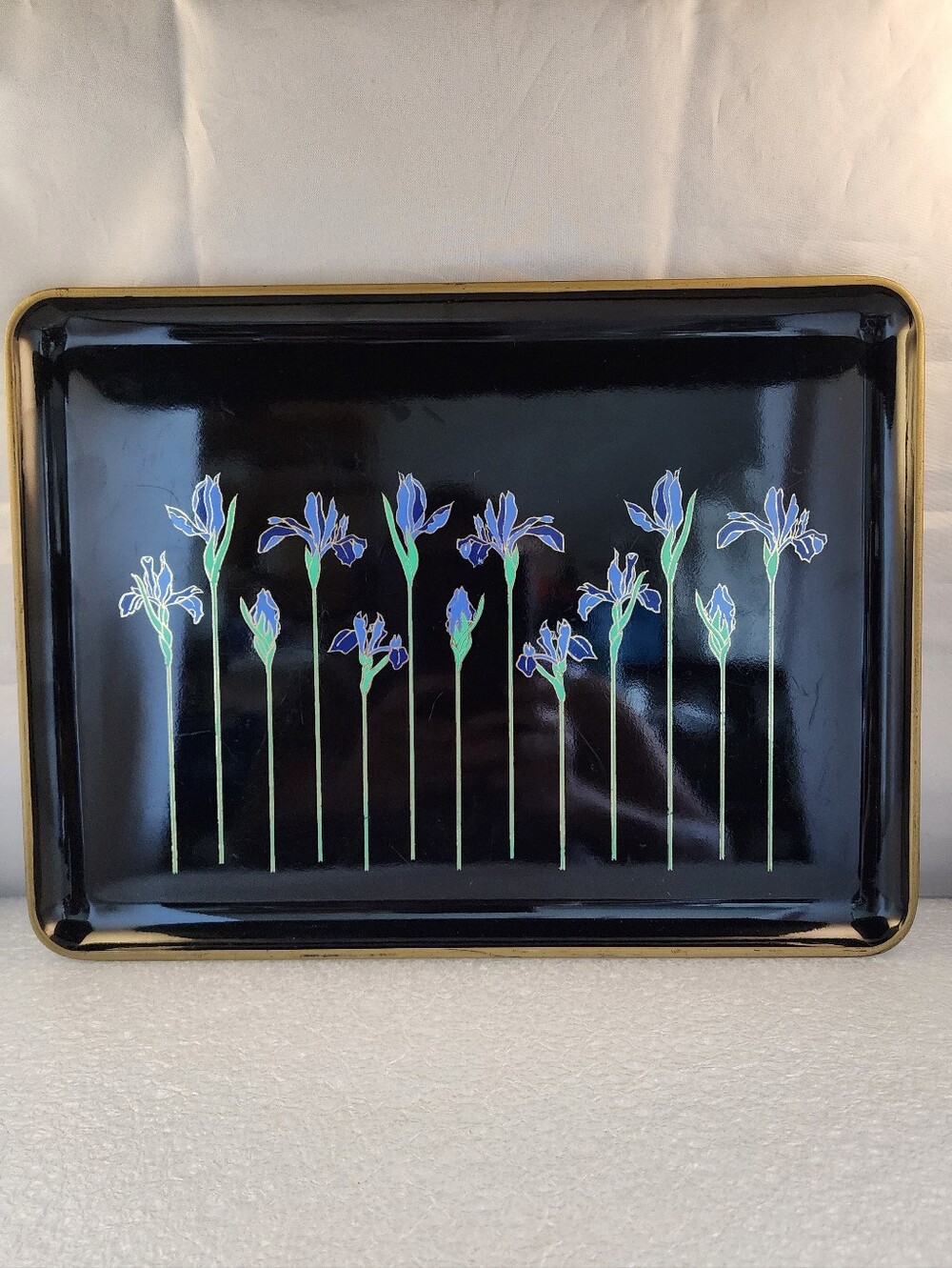 Vintage Otagiri Blue Iris Lacquered Tray